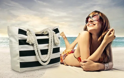 Vista 3 de Malirona Bolso grande de viaje a la playa con asa de cuerda de algodón, XL, Casual