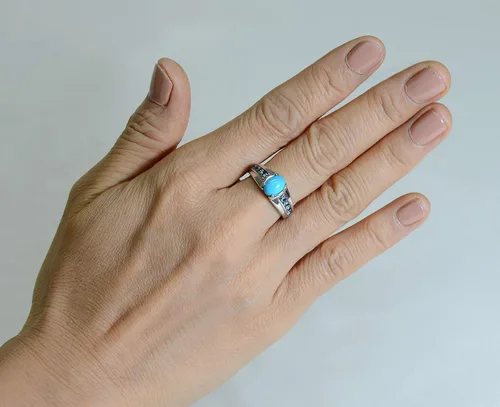 Vista 6 de RB Gems - Anillo de plata de ley 925 con cabujón de piedra gema, 0.315 x 0.236in, acabado rodiado