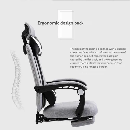 Vista 4 de Silla de computadora para el hogar, sala de estudio, dormitorio, silla de oficina reclinable, giratoria, cómoda, sedentaria, tela transpirable (D)