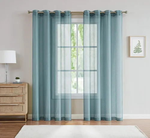 Vista 14 de Cortinas traslúcidas LinenZone. Cortinas de lino sintético traslúcidas. 2 paneles de cortina traslúcida en el paquete. Elegantes cortinas de 84 Beige