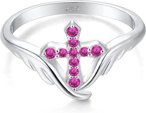 Vista 12 de STARCHENIE Cross Ring 925 Sterling Silver Angel Wings Ring for Women Size 5-10 02-Amatista-Febrero