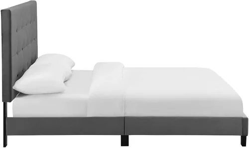 Vista 4 de Modway Melanie - Cama Queen con plataforma capitonada tapizada de terciopelo de alto rendimiento, color gris