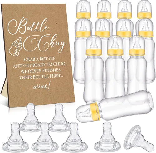 Vista 27 de TrelaCo Safari Cool Baby Shower Games Bottle Chug Sign Wooden Jungle Animals Set de regalo para revelación de género suministros de fiesta y 12