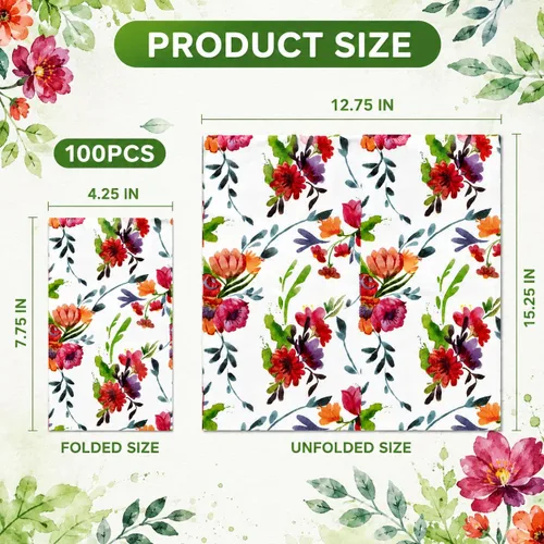 Vista 2 de 100 servilletas florales coloridas para invitados, toallas de mano de papel para baño, primavera, jardín, boda, despedida de soltera, decoración