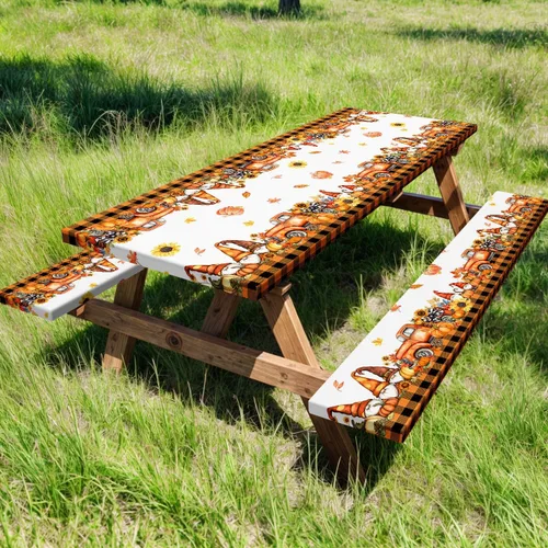 Vista 35 de Funda para Mesa de Picnic con Fundas para Bancos y Bolsa, Campista de Madera Impermeable Resistente al Viento, Cubierta de Mantel Ajustada con Borde