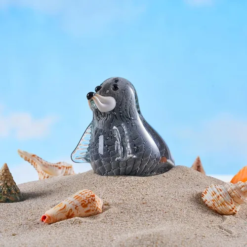 Vista 4 de EUSTUMA Figura de sello de vidrio soplado a mano, animal marino para acuario de pecera, colección de animales marinos para regalo de cumpleaños
