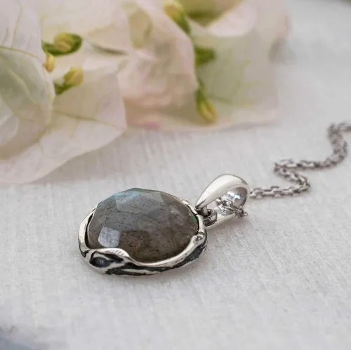 Vista 14 de 925 Sterling Silver Gemstone Necklace Women - Gemstone Pendant Necklace Silver- Birthstone Necklace - Silver Jewelry for Women- Minimalist Jewelry