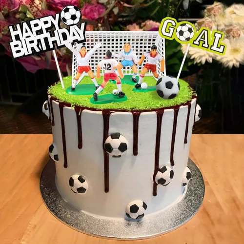 Vista 6 de 19 piezas de decoración de pastel de fútbol – decoración temática de jugador de fútbol para fiesta de fútbol, suministros de fiesta de cumpleaños