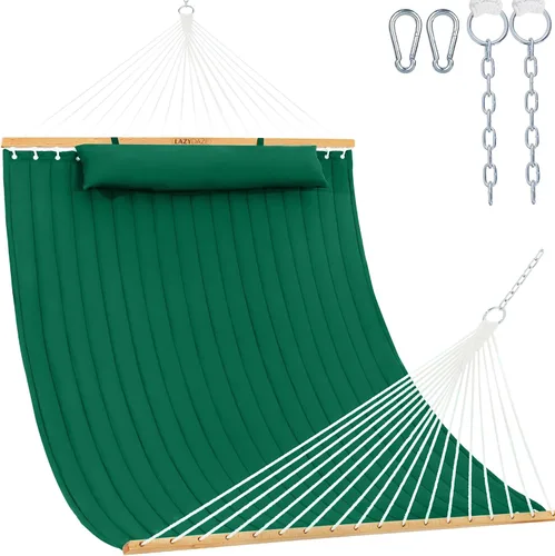 Vista 13 de Lazy Daze Hammocks Hamaca de tela acolchada doble de 12 pies con barra separadora y almohada desmontable, hamaca para 2 personas para exteriores