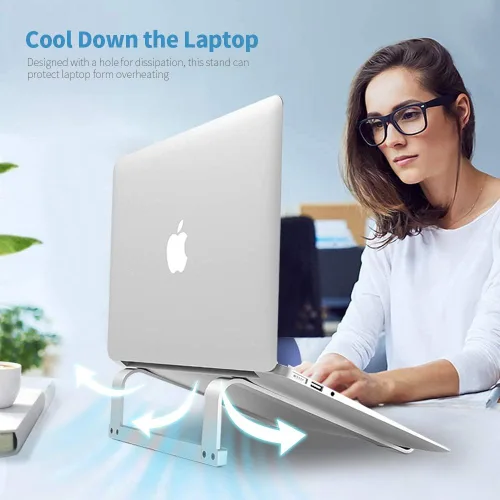 Vista 2 de LENRUE Soporte de computadora portátil para escritorio, soporte estable para MacBook Pro, elevador ergonómico de aluminio para computadora de 12