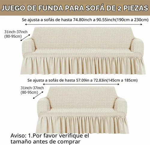 Vista 2 de Fanfanwin Juego de 2 piezas de funda elástica para sofá con falda, funda para cojines de sofá con falda, duradera, lavable, de alta elasticidad