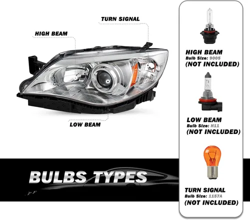 Vista 2 de SOCKIR - Conjunto de faros delanteros halógenos compatible con Subaru Impreza WRX Outback Sport 2008-2011, faro proyector con carcasa cromada