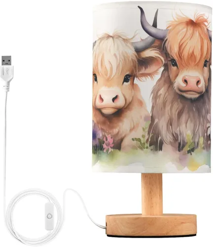 Vista 18 de Bedside Table Lamp Cute Highland Cow Animal Nightstand Lamp with Wood Desk Lamps for Bedroom Living Room Nursery Office Home Decor