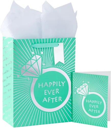 Vista 10 de Loveinside Bolsa de regalo de boda – Diseño de texto floral y siempre y para siempre con papel de seda, tarjeta de felicitación y etiqueta