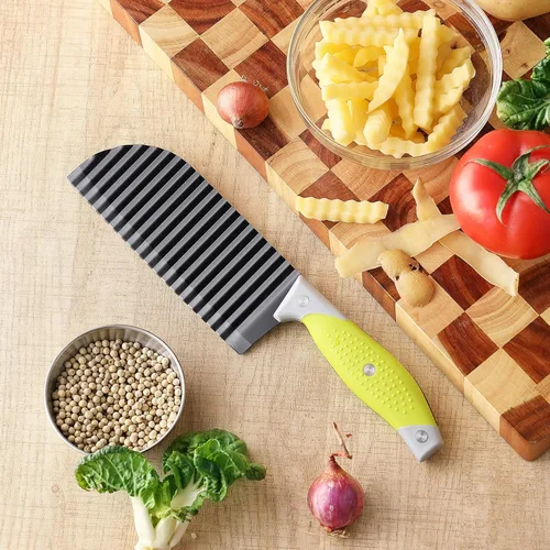 Vista 7 de VRUIFA Cortador de papas fritas para papas fritas, cortador de arrugas para verduras, papas, pepino, zanahoria y fruta, con mango antideslizante