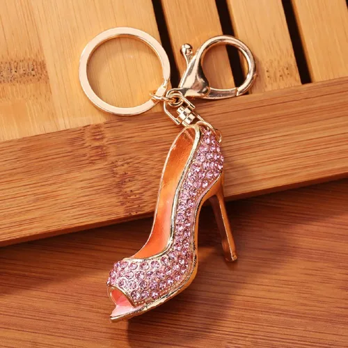 Vista 2 de Llavero de tacón alto para mujer, lindo llavero de zapato de tacón alto para niñas, llavero de zapato de tacón alto rosa brillante, divertidos