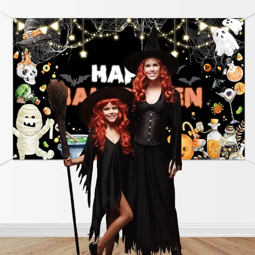 Vista 2 de Mocsicka Telón de fondo de Halloween para decoración de fiesta de Halloween, decoración de fiesta de Halloween, fondo para fotografía de Halloween
