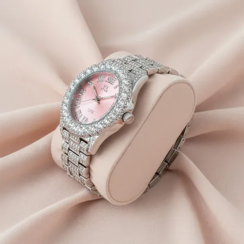 Vista 4 de Techno Pave Reloj de bisel solitario helado de 1.732 in para mujer
