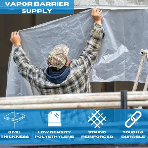 Vista 2 de VBS - Rollo de plástico transparente reforzado con cuerda de 6 mil para barrera de pulverización, resistente y plástico grueso