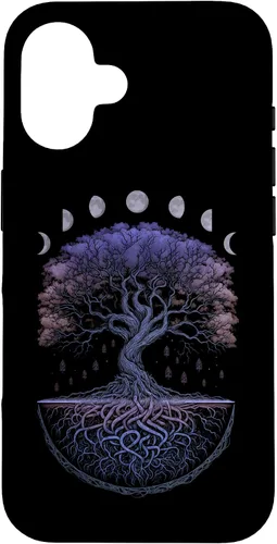 Vista 31 de Funda para iPhone 11 Pro Max Yggdrasil nórdico árbol de la vida vikinga fases de la luna