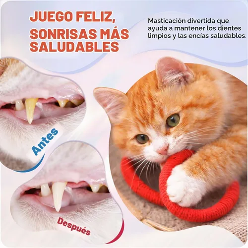 Vista 5 de Jozy Cuerda masticable para gatos, 4 piezas de juguete masticable para gatos con hierba gatera natural recargable, juguetes interactivos