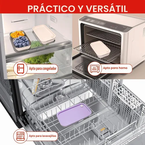 Vista 5 de Paquete de 2 recipientes de acero inoxidable con tapas, 2 compartimentos de 16.9 onzas, tapa a prueba de fugas, caja de ensalada reutilizable