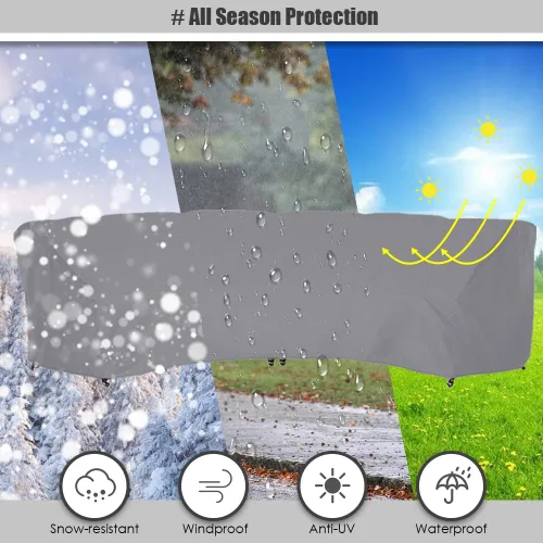 Vista 6 de Funda de sofá curvada impermeable para muebles de exterior, sofá de media luna, protector con cordón elástico resistente al viento para patio