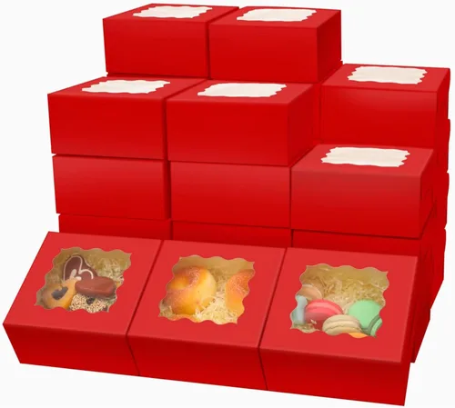 Vista 18 de Bakepacker 60 cajas de papel kraft para panadería con ventana de 6 x 6 x 3 pulgadas de grosor y resistentes cajas de pastelería de macarrones