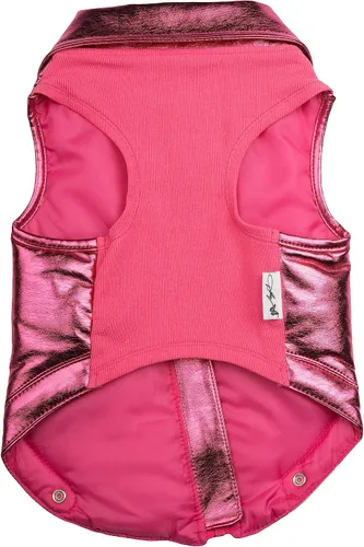 Vista 2 de Doggy Parton Chaqueta Bomber Rhinestone para Perros - Pequeña, Rosa
