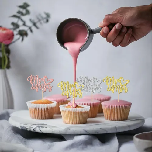 Vista 7 de 36 piezas de decoración para cupcakes con corazón de amor con purpurina para despedida de soltera, para boda, compromiso, cumpleaños, aniversario
