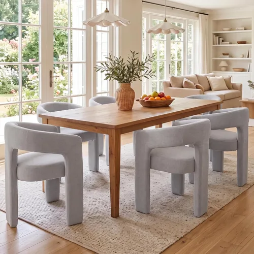 Vista 18 de Silla de Comedor Moderna de Chenille Tipo Barril Tapizada en Tela para Comedor con Brazo, Cómoda Silla Auxiliar de Acento para Cocina/Sala de Beige
