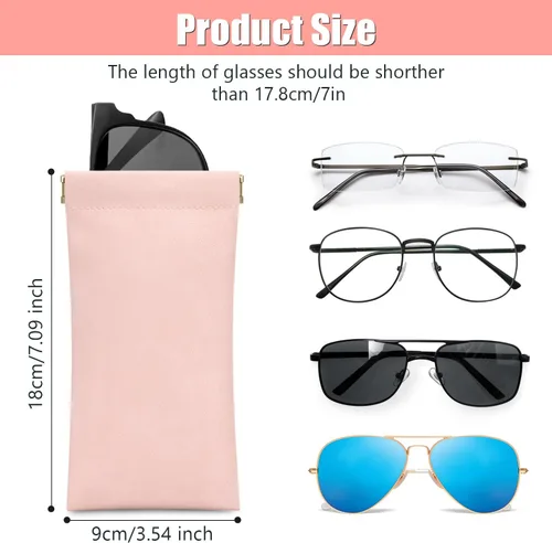 Vista 2 de Sightor Funda para lentes de sol, 2 piezas de fundas suaves para gafas para mujer, portátil, de cuero, con parte superior apretada