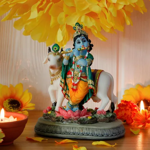Vista 3 de alikiki Estatua hindú de Dios Señor Krishna – 5.7 pulgadas de alto, escultura de ídolo de la India Krishna, regalos para amigos indios, familia