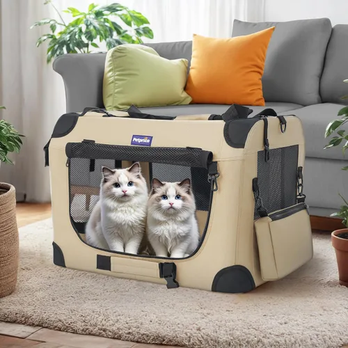 Vista 2 de Jaula portátil plegable para perros Petprsco, jaula de viaje para perros 24x17x17 con manta suave y cálida y cuenco plegable para gatos grandes