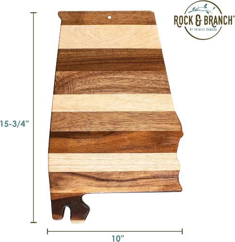Vista 5 de Totally Bamboo Rock & Branch Shiplap Series Tabla de Cortar de Madera con Forma del Estado de Alabama y Bandeja para Servir Charcutería, Incluye