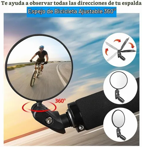 Vista 3 de Espejos para manillar para bicicleta, 1 espejo retrovisor de bicicleta HD, espejo convexo ajustable montado en el manillar con llave Allen