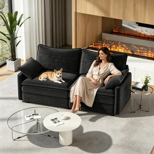 Vista 15 de Vesgantti Sofá de nube de 74 pulgadas para sala de estar, sofá modular de 2 plazas, sofá modular de pana de doble cojín, sofás pequeños de pana
