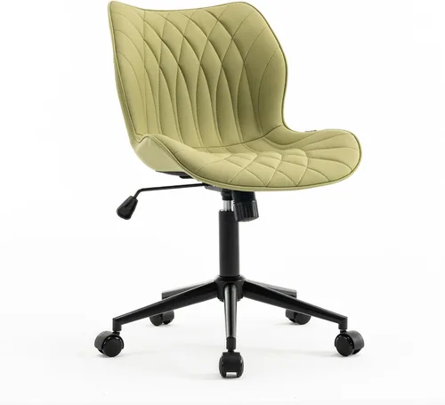 Vista 9 de YOUNUOKE - Silla de escritorio sin brazos con ruedas, sillas de oficina en casa, color verde aguacate PU Leather Comfy Task Chair with Wheels
