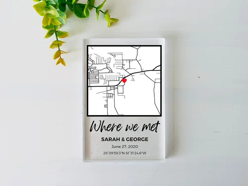 Vista 6 de NEXT DAY SHIP - Bloque de mapa personalizado para la primera cita, mapa de parejas, donde comenzó todo, regalo para ella, placa acrílica, ubicación