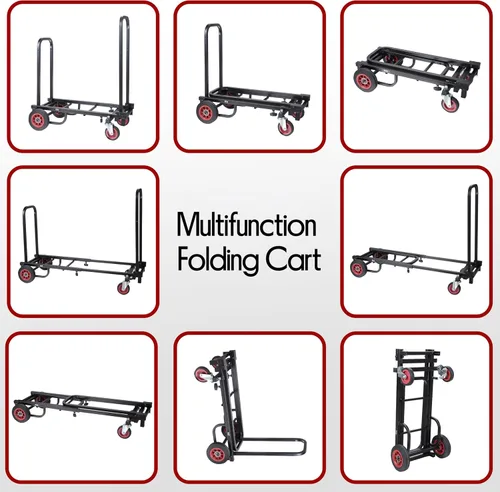 Vista 5 de Pyle - Carretilla compacta plegable ajustable - Carretilla convertible resistente de 8 en 1 Carro de mano/carretilla/caja de plataforma con ruedas