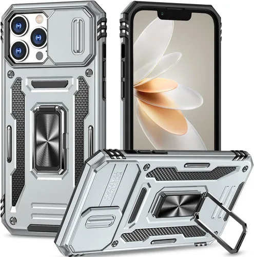 Vista 29 de Funda para iPhone 12 Pro Max con cubierta deslizante para cámara, con soporte para anillo de dedo, soporte magnético para automóvil, para iPhone 12