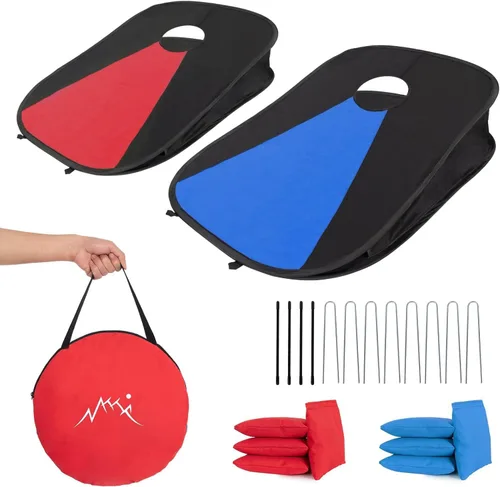 Vista 10 de Juego de Cornhole portátil con marco de PVC con 2 tablas de Cornhole plegables, 8 bolsas de frijoles y funda de transporte, mini juego de cornhole