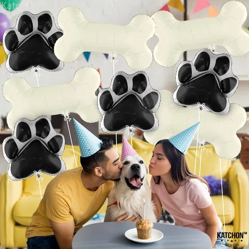 Vista 4 de KatchOn, Silver Lets Pawty Balloons - Paquete de 11 globos para perros, globos de patas Globo negro de hueso de perro para decoraciones