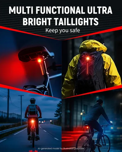 Vista 7 de DARKBEAM Luz trasera inteligente para bicicleta, con sensor de freno/luz, recargable USB-C, IP64 impermeable, 5 modos de luz, luz trasera