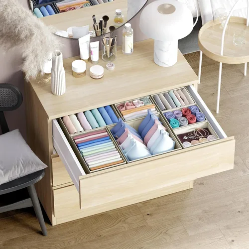 Vista 2 de Organizador de Cajones para Ropa Juego de 12 Beige - Organizador de Cómoda Para Guardería, Dormitorio, Armario - Los Organizadores Perfectos de Ropa