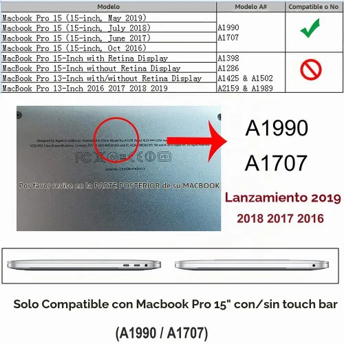 Vista 2 de RUBAN Funda compatible con MacBook Pro de 15 pulgadas 2019 2018 2017 2016 versión A1990/A1707 con barra táctil, cubierta rígida de plástico