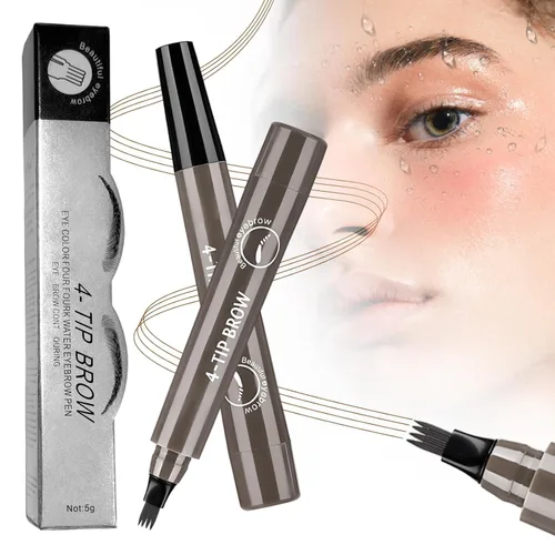 Vista 8 de Microblading Lápiz de cejas, lápiz mágico de contorno de cejas 2026 con punta de micro-tenedor, 3D resistente al agua con 4 puntas brocha de carrete