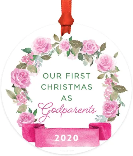 Vista 25 de Andaz Press Adorno de Navidad de madera grabado con láser para aniversario de boda, 1 año juntos, Navidad 2025, pancarta de flores rosas, 1 paquete
