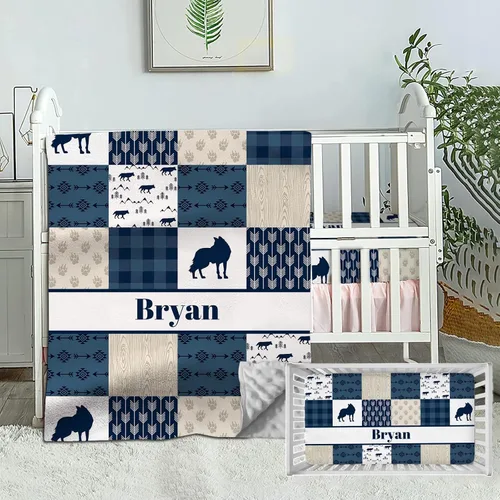 Vista 10 de Wild Animals - Juego de ropa de cama personalizado para cuna de bebé, juego de 2 piezas, edredón con nombre y sábanas bajeras animales salvajes