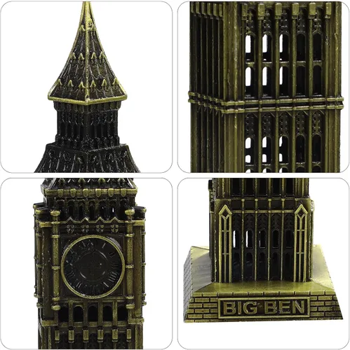 Vista 4 de Beavorty Big Ben Modelo Londres - Adorno de construcción de 7.08 pulgadas, escultura arquitectónica de metal para el hogar, boda, reunión familiar